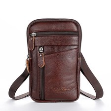 Men Genuine Leather Phone Pouch Belt Bag Shoulder Crossbody Waist Pack UK