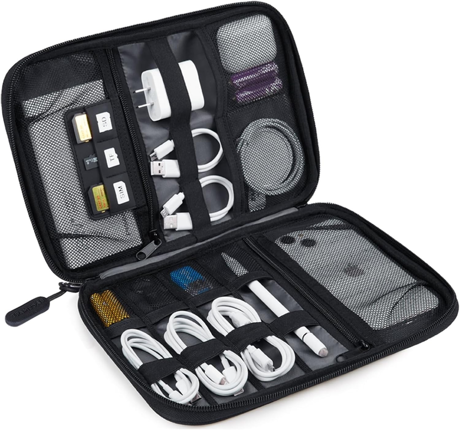Compact Black Electronics Travel Organizer - 11 Compartments for Essentials