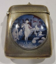 1895 Vesta Match Safe Sterling William Neale Enamel England Moorish Bathers