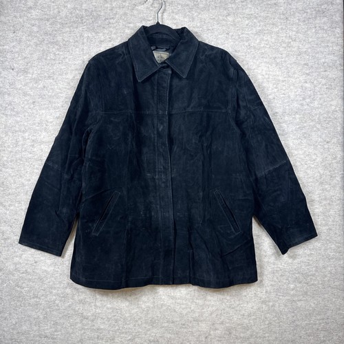 AMI, AMI Men's Black Leather Suede Jacket Size Large Button/ Zip Up