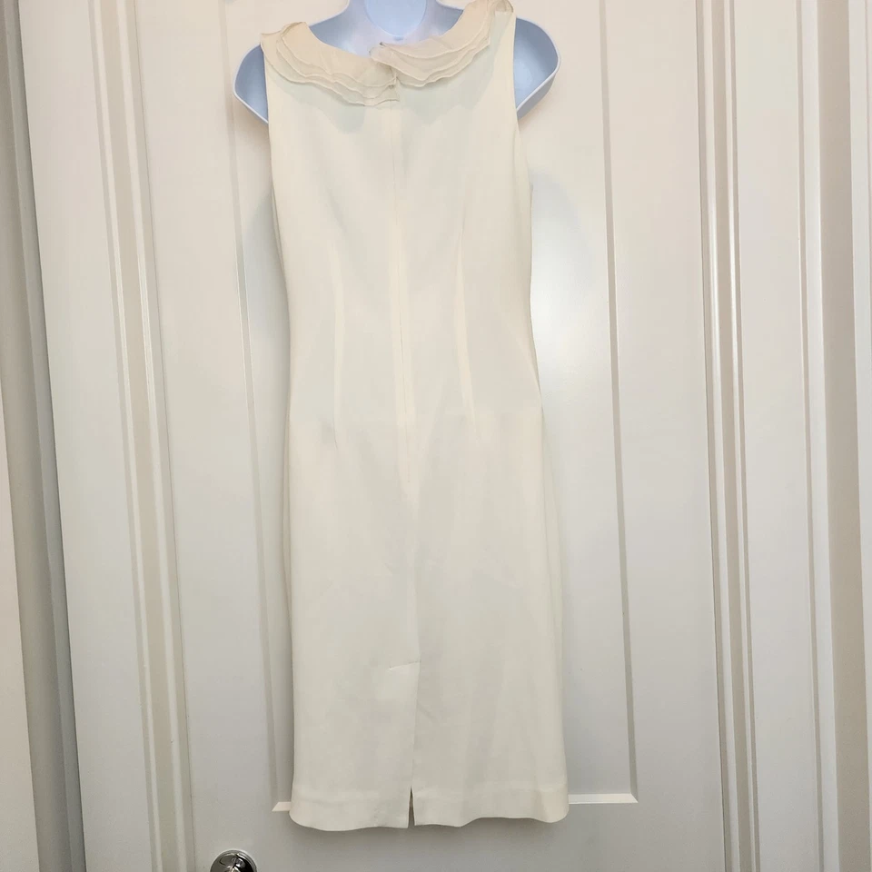 Vestido Anne Klein New York Mujer Talla 6 Crema Marfil Volantes Funda Cóctel Fiesta Foto 3 de 4