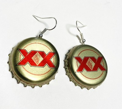 Dos Equis Beer Bottle Cap Earrings Artisian Drop Dangle Fishhook FUN! Gift! NEW!