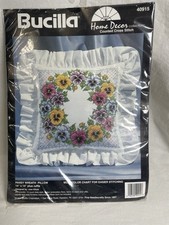 Bucilla Home Decor Collection Counted Cross Stitch Pansy Wreath Pillow 14 x14