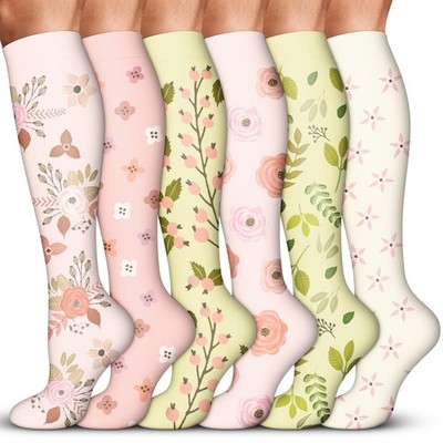 Acture 6 Pack Compression Socks for Women Small-Medium, C11 Assorted Flowers 
