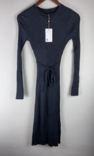 QUINCE Cotton Cashmere Ribbed Long Sleeve Crewneck Midi Dress Small Gray Heather