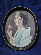 Vintage Drink Coca-Cola Oval Metal Tray Woman With Glass, 15"x12"