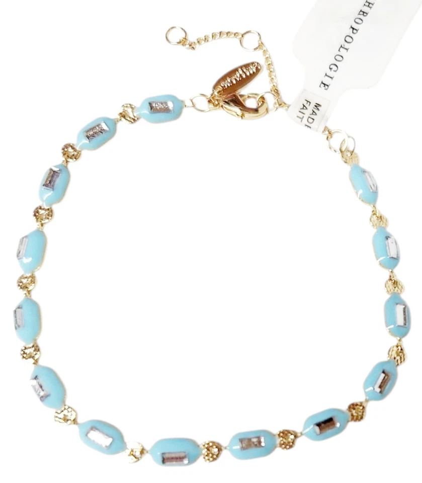 Pulsera Anthropologie Cristal Vinculado Azul Cielo Multi Chapado en Oro 14k Latón Nueva con Etiquetas Foto 3 de 4