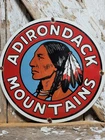 VINTAGE ADIRONDACK MOUNTAINS PORCELAIN SIGN OLD INDIAN NEW YORK STATE PARK CHIEF