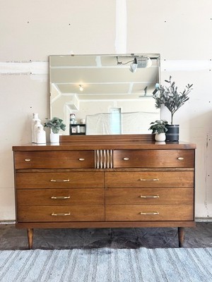 Bassett Furniture Mid-Century Modern 6 Drawer Dresser with Mirror | eBay