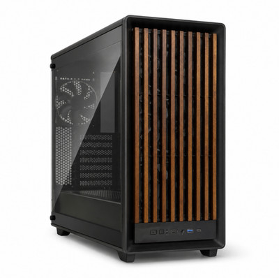 ATX Mid Tower PC Gaming Case Walnut Wood Front Tempered Glass New [Some Dents)