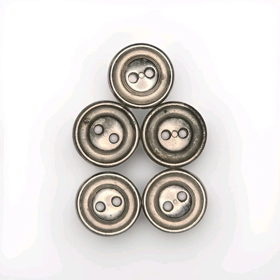 Vintage Silvertone 2-Hole Sew-Through Shirt Buttons Etched Starburst Design 5pcs - Image 4 of 4