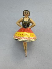 1930's Louis Marx Twinkle Toes Ballet Dancer Tin Toy Yellow  Red Dress