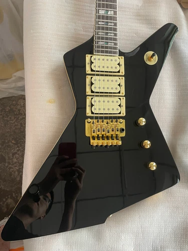 Gloss Black Destroyer Electric Guitar Abalone Pearl Block Inlay Gold Hardware