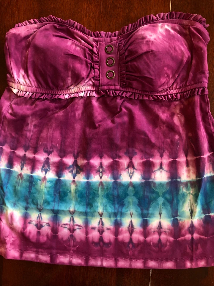 Set of 4-Lucky Brand Tankini Top Swimsuit Swimwear S Small Solid & Tye Dye - Image 4 of 4