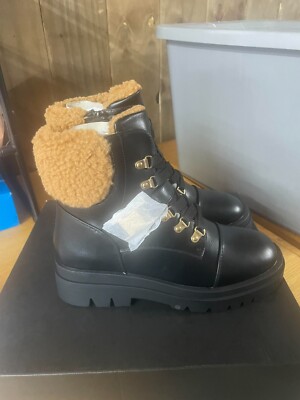 Shoedazzle Shayla Lug Sole Bootie Black/Camel Size 9