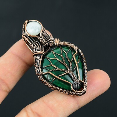Malachite Moonstone Gemstone Copper Wire Wrapped Women Pendant Jewelry LC-178