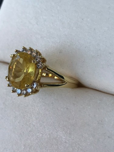 Anillo de compromiso talla grande sintético amarillo citrino ovalado cristales de piedra - Imagen 5 de 11