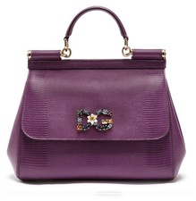 Dolce & Gabbana Handbag Purple Leather Sicily Dg Crystal Shoulder Top Handle Bag