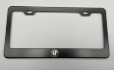 Laser Engraved Alfa Romeo Logo Black License Plate Frame Stainless Steel fit 
