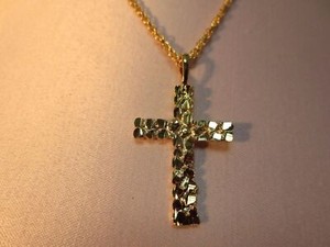 Authentic 14 KT GOLD PLATED NUGGET CROSS CHARM W/ 16-30" 14kt GOLD EP ROPE CHAIN -2042