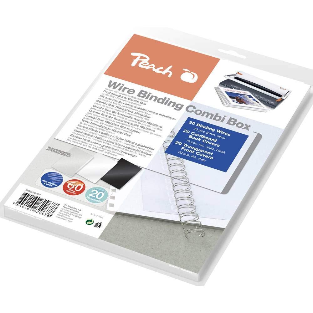 Peach PW079-07 Wire Binding Set for 20 Documents DIN A4 60-Piece 8 mm 8mm Assort
