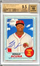 RONALD ACUNA 2017 Topps Heritage Blue #/75 on card 10 auto rookie BGS 9.5 NL MVP