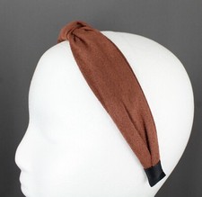 Mauve Brown faux suede turban knot headband soft fabric covered band grip teeth