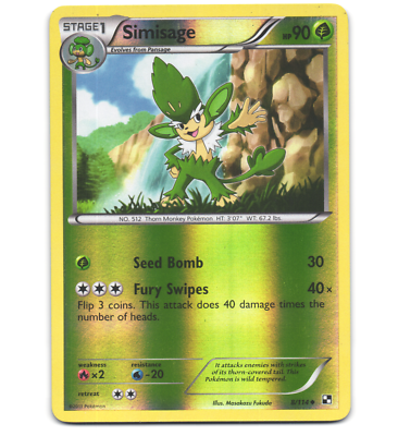 Pokemon 2011 Near Mint NM Simisage Black & White REVERSE 8/114