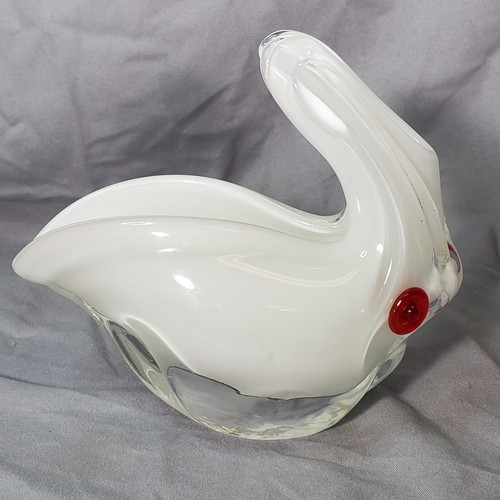 Blown Glass Rabbit Candy Trinket Dish White Red Home Table Decor Vintage - Picture 4 of 11