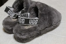 UGG FLUFF YEAH CHARCOAL GRAY SHEEPSKIN FUR SLIPPERS SZ 8 NWOB MADE IN VIETNAM