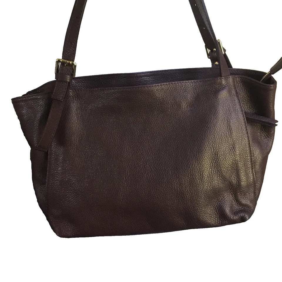 Bolso de Mano Grande BORSE IN PELLE Cartera Cuero Púrpura Oscuro Berenjena Guijarro Foto 2 de 4