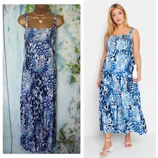 NEW YOURS MAXI DRESS PLUS SIZE 20, Blue Tropical Strappy Shirred Holiday Dress