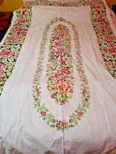 Large White Roses Tablecloth 102" x 57" Cotton Blend Fashion Industries