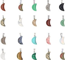 20 Pcs Natural Stone Pendants Moon Shape Assorted Crystal Agate Charms Jewelry