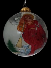 BYA 1995 Vintage Angel Sheep Reverse Painted Glass Christmas Ornament