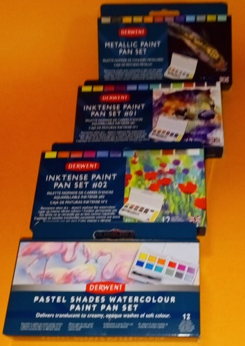 (4) DERWENT INK-TENSE PAINT PAN SETS~#1, #2, METALLIC & PASTELS~BRAND NEW~BID$29