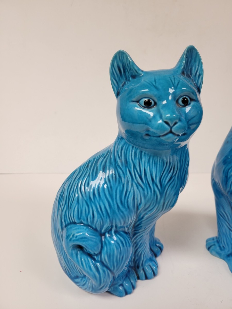 Vintage Chinese Turquoise Glazed Porcelain Cats | eBay