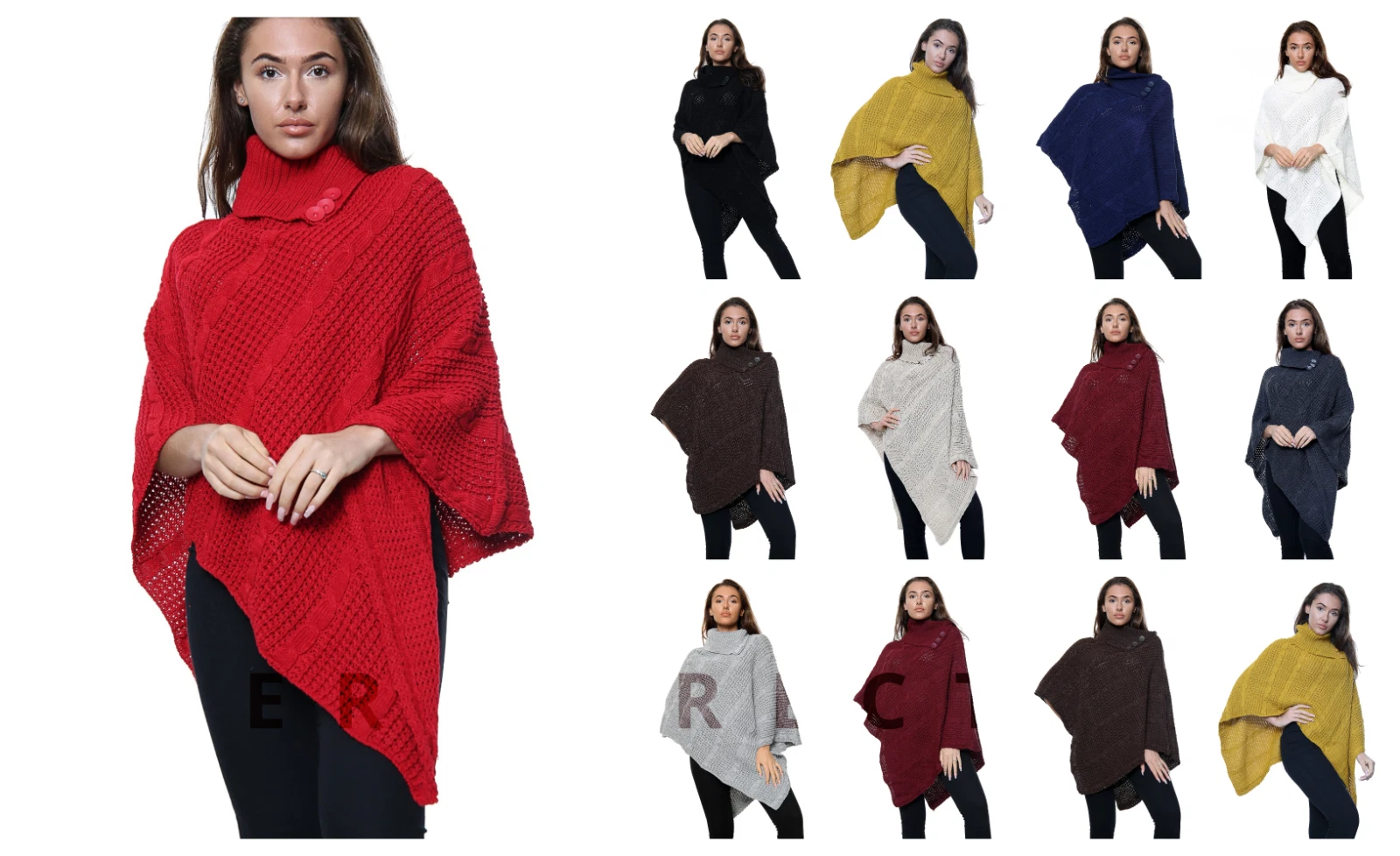 New Ladies 3-Button Knitted Cable Poncho Scarf Winter Cape Shawl Jumper Cardigan