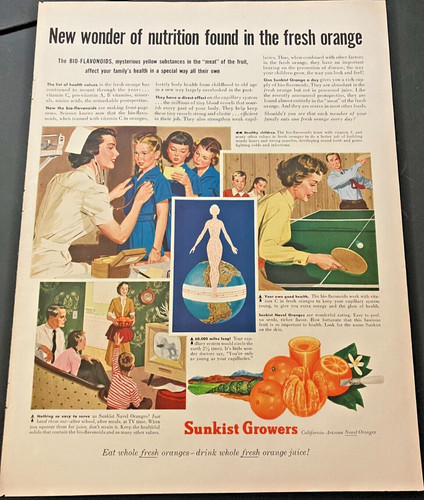 1955 Sunkist Navel Orange Growers Nutrition - Vintage Print Ad / Wall Art  CLEAN