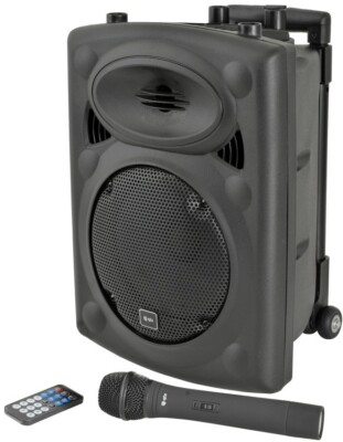 QTX QR8PABT Tragbarer 8 Zoll PA-Lautsprecher mit Bluetooth und UKW-Mikrofon, Schwarz