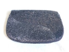 Vintage Beaded Black Silver Gray Evening Bag Zipper Made in Hong Kong