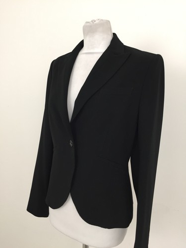 Jaeger Women's Jacket Size 10 Black Collared Lined Faux Pockets Short New F1 - Picture 7 of 13