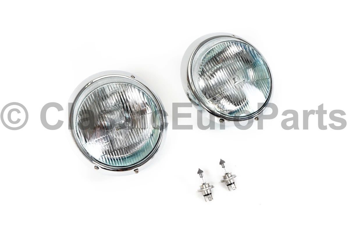 Euro H4 headlight set chrome trim for Porsche 911 912 SWB LWB F G 