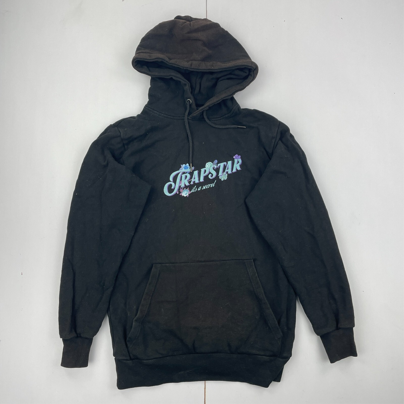 TRAPSTAR sudadera con capucha pequeña negra para hombre 100 % algodón