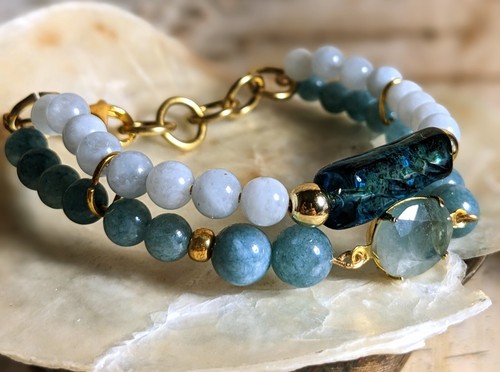 6.5 Carats Natural Aquamarine And Aquamarine Beads In Two Strand Bead Bracelet - 第 1/5 張圖片