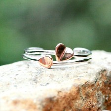 Heart Band Rose Gold and 925 Sterling Silver , Two Heart Ring, Handmade