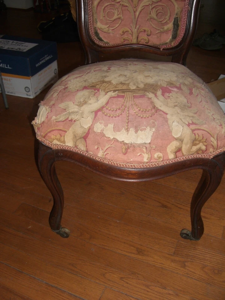 Antigua silla de salón silla lateral victoriana de 1800 renacimiento rococó par a juego Foto 3 de 4