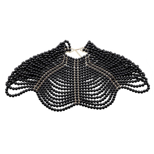 Women Imitation Pearl Beaded Choker Necklace Body Chain Shawl Collar Jewelry - Picture 3 of 6