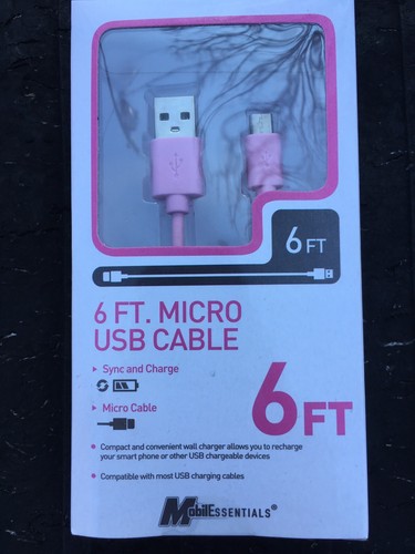Mobil Essentials Pink 6 Ft Micro USB Cord Charging Sync Android Devices X 2 - Picture 2 of 3