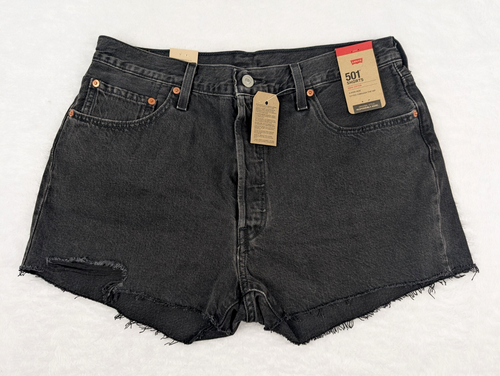 Levi's 501 Womens Shorts 34 Black Denim Cut Off High Rise Distressed Pockets NWT